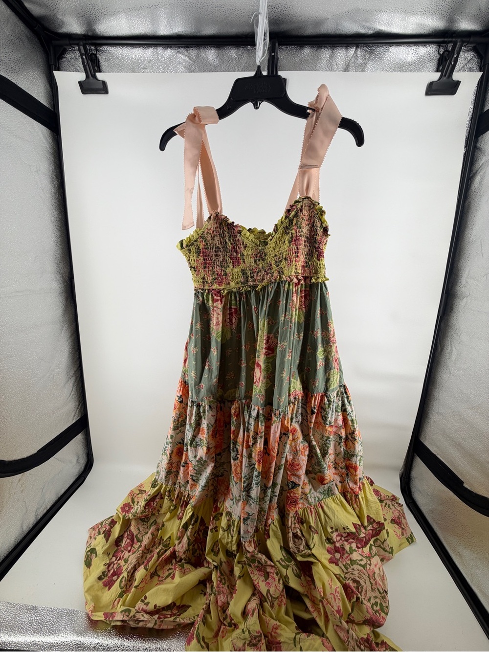 Free People Womens Bluebell Antique Combo Cotton Maxi Dress, Smocked Med - Picture 3 of 11